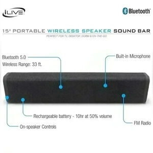 NIB iLive 15 Inch Portable Wireless Speaker Sound Bar & mic Rechargeable Battery